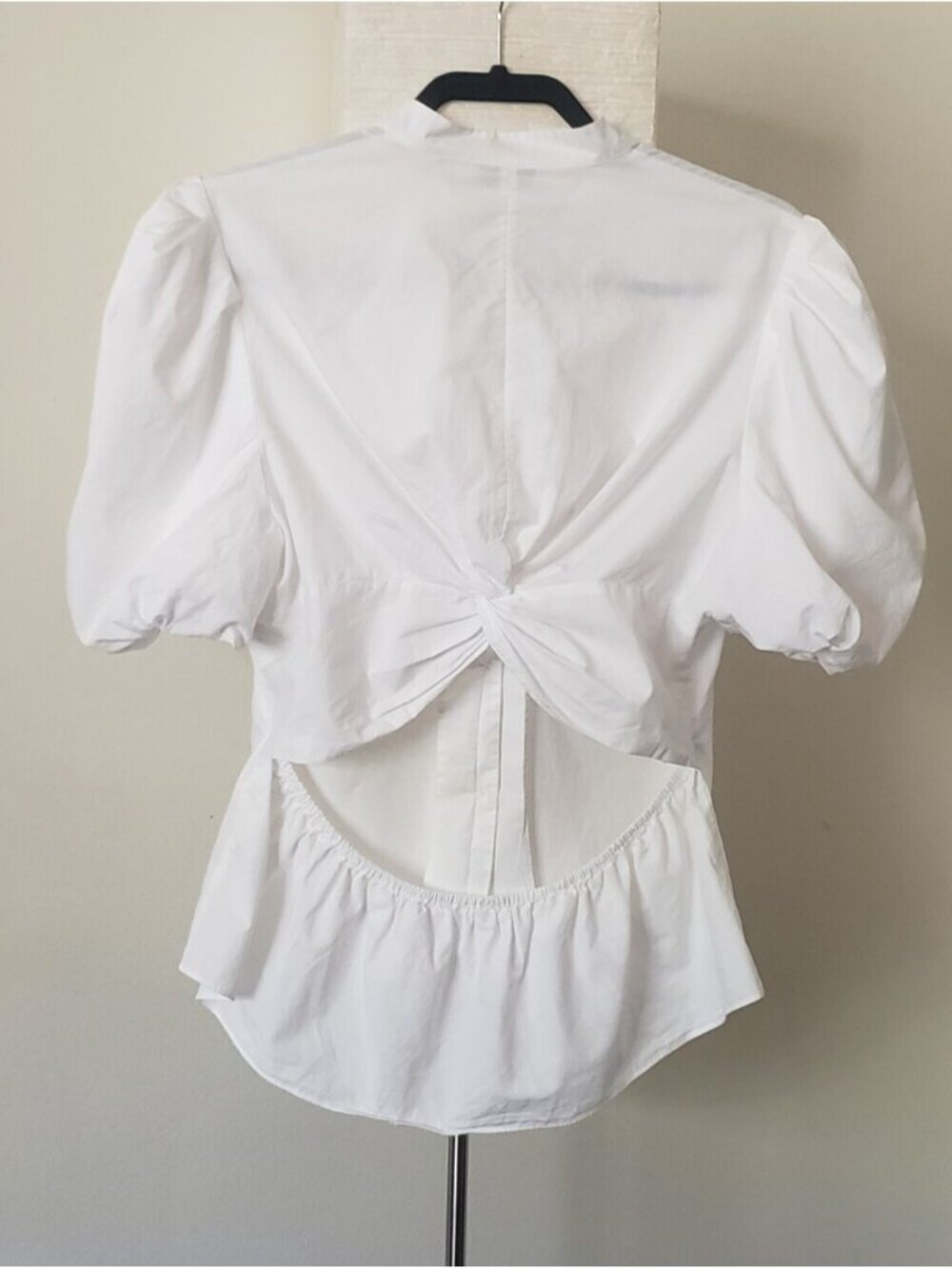 Vince White Cotton Poplin Open Cutout Back Puff Sleeve Blouse Top 10 - Picture 9 of 10